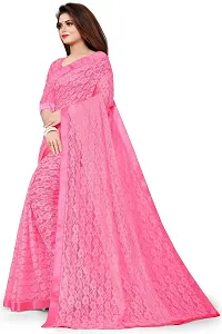 VANRAJ CREATION Women's Net Saree With Unstiched Blouse Piece (PINK)-thumb2