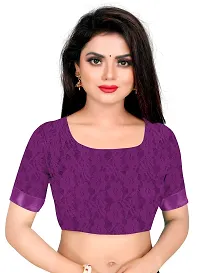 VANRAJ CREATION Women's rasal Net Saree With Unstitched Blouse Piece 004 (Rama) (Purple)-thumb4