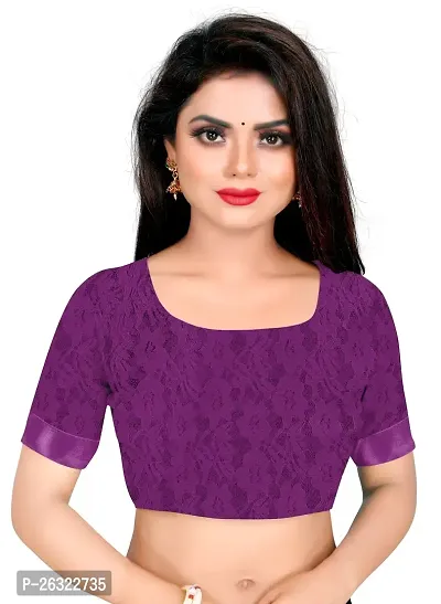 VANRAJ CREATION Women's rasal Net Saree With Unstitched Blouse Piece 004 (Rama) (Purple)-thumb5