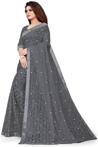 VANRAJ CREATION Women's Net Saree With Unstiched Blouse Piece (GREY)-thumb2