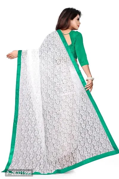 VANRAJ CREATION Women's Net Saree With Unstiched Blouse Piece. (GREEN)-thumb2