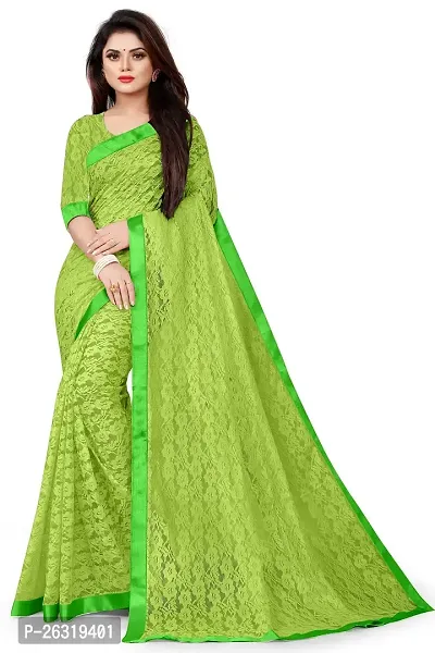 VANRAJ CREATION Women's rasal Net Saree With Unstitched Blouse Piece 004 (Rama) (Popti)