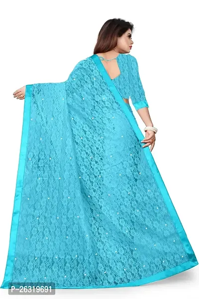 VANRAJ CREATION Women's Net Saree With Unstiched Blouse Piece (SKY BLUE)-thumb2