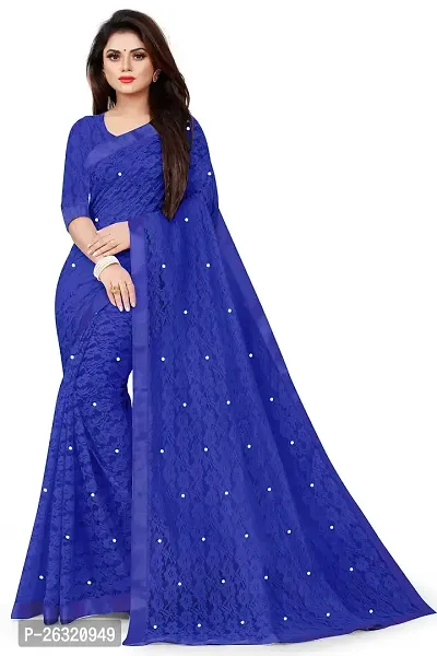 VANRAJ CREATION Women's rasal Net Saree With Unstitched Blouse Piece 007 (Royal Blue)