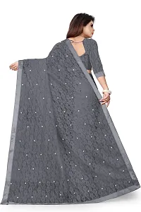 VANRAJ CREATION Women's Net Saree With Unstiched Blouse Piece (GREY)-thumb1