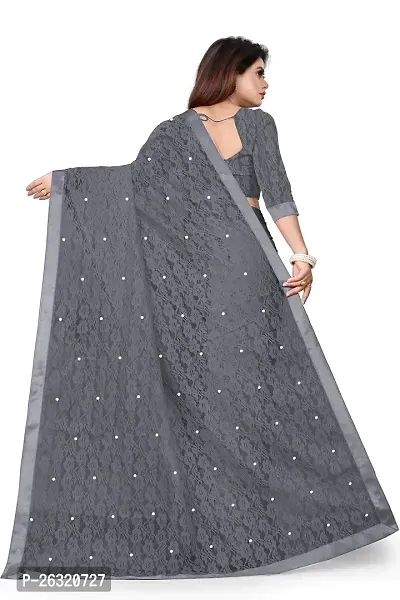 VANRAJ CREATION Women's Net Saree With Unstiched Blouse Piece (GREY)-thumb2