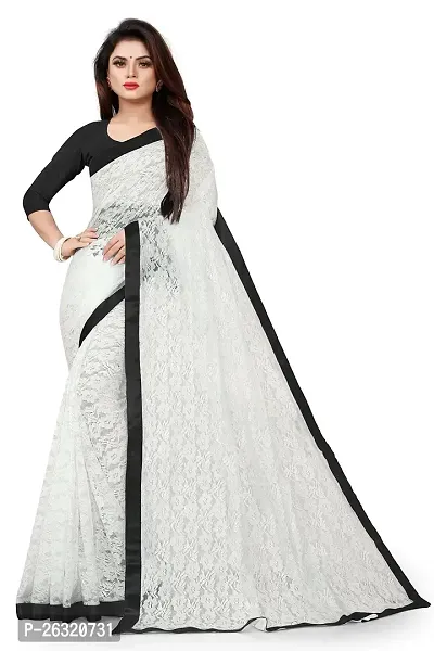 VANRAJ CREATION Women's Net Saree With Unstiched Blouse Piece. (BLACK)