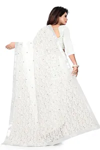 VANRAJ CREATION Women's rasal Net Saree With Unstitched Blouse Piece 007 (White)-thumb3