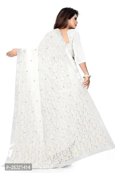 VANRAJ CREATION Women's rasal Net Saree With Unstitched Blouse Piece 007 (White)-thumb4