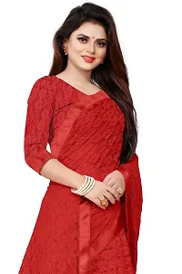 VANRAJ CREATION Women's Net Saree With Unstiched Blouse Piece (RED)-thumb4