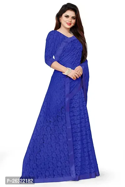 VANRAJ CREATION Women's Net Saree With Unstiched Blouse Piece (ROYAL BLUE)-thumb4