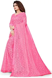VANRAJ CREATION Women's Net Saree With Unstiched Blouse Piece (PINK)-thumb3