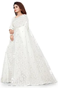 VANRAJ CREATION Women's rasal Net Saree With Unstitched Blouse Piece 007 (White)-thumb1