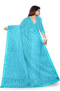 VANRAJ CREATION Women's Net Saree With Unstiched Blouse Piece (SKY BLUE)-thumb1