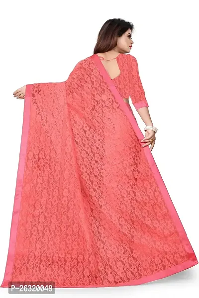 VANRAJ CREATION Women's Net Saree With Unstiched Blouse Piece (GAJRI)-thumb2