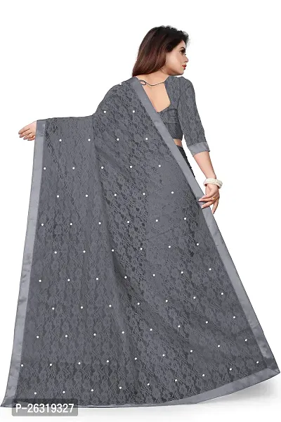 VANRAJ CREATION Women's rasal Net Saree With Unstitched Blouse Piece 007 (Grey)-thumb4