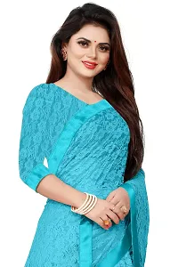 VANRAJ CREATION Women's Net Saree With Unstiched Blouse Piece (SKY BLUE)-thumb4