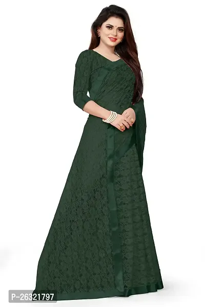 VANRAJ CREATION Women's Net Saree With Unstiched Blouse Piece (GREEN)-thumb4