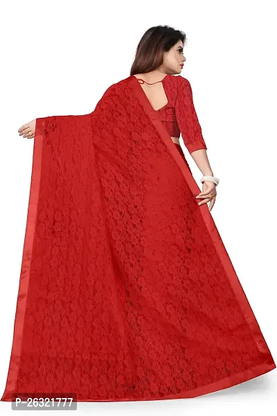 VANRAJ CREATION Women's rasal Net Saree With Unstitched Blouse Piece 004 (Rama) (Red)-thumb2