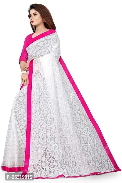 VANRAJ CREATION Women's rasal Net Saree With Unstitched Blouse Piece 004 (Pink)-thumb3