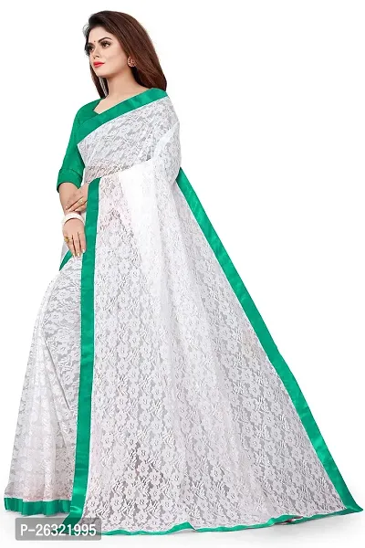 VANRAJ CREATION Women's Net Saree With Unstiched Blouse Piece. (GREEN)-thumb3