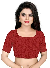 VANRAJ CREATION Women's rasal Net Saree With Unstitched Blouse Piece 004 (Rama) (Red)-thumb4