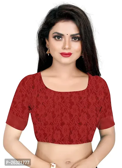 VANRAJ CREATION Women's rasal Net Saree With Unstitched Blouse Piece 004 (Rama) (Red)-thumb5