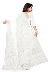 VANRAJ CREATION Women's Net Saree With Unstiched Blouse Piece. (WHITE)-thumb1