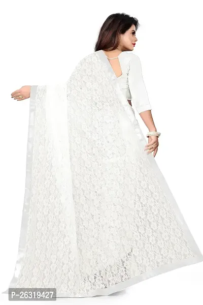 VANRAJ CREATION Women's Net Saree With Unstiched Blouse Piece. (WHITE)-thumb2