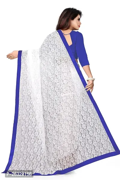 VANRAJ CREATION Women's rasal Net Saree With Unstitched Blouse Piece 004 (Royal Blue)-thumb2