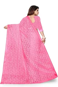 VANRAJ CREATION Women's rasal Net Saree With Unstitched Blouse Piece 004 (Rama) (Pink)-thumb1