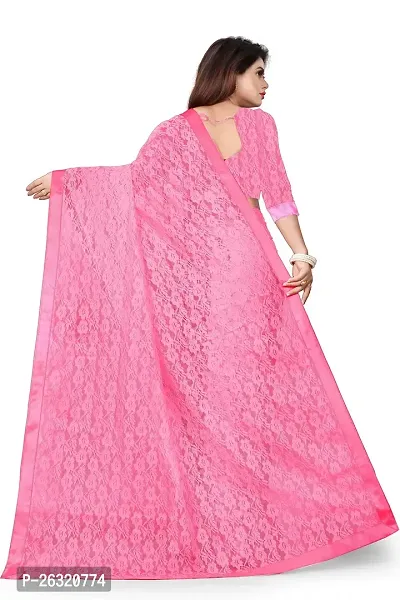 VANRAJ CREATION Women's rasal Net Saree With Unstitched Blouse Piece 004 (Rama) (Pink)-thumb2