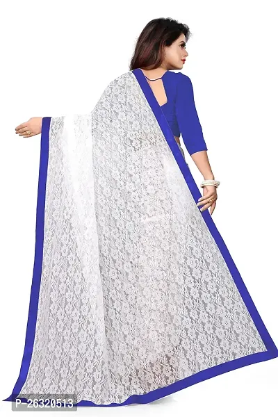 VANRAJ CREATION Women's Net Saree With Unstiched Blouse Piece. (ROYAL BLUE)-thumb2