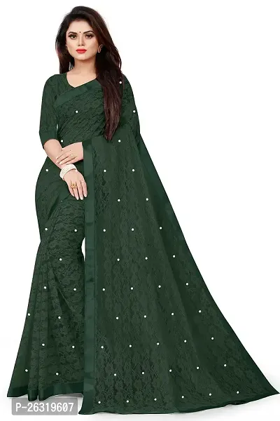 VANRAJ CREATION Women's rasal Net Saree With Unstitched Blouse Piece 007 (Green)