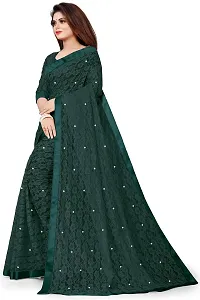 VANRAJ CREATION Women's Net Saree With Unstiched Blouse Piece (RAMA GREEN)-thumb2