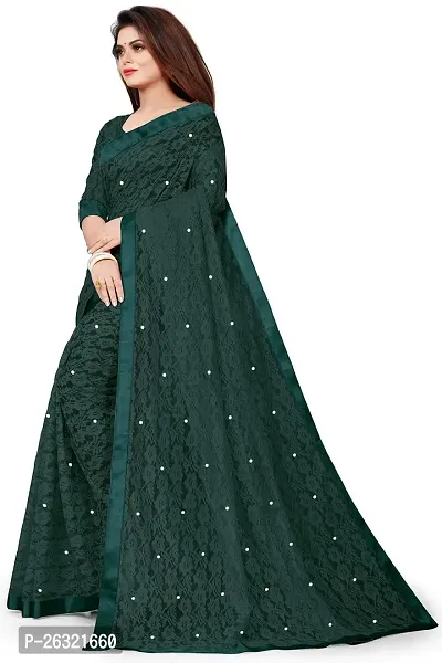 VANRAJ CREATION Women's Net Saree With Unstiched Blouse Piece (RAMA GREEN)-thumb3