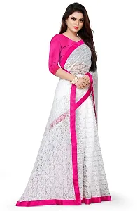 VANRAJ CREATION Women's rasal Net Saree With Unstitched Blouse Piece 004 (Pink)-thumb3