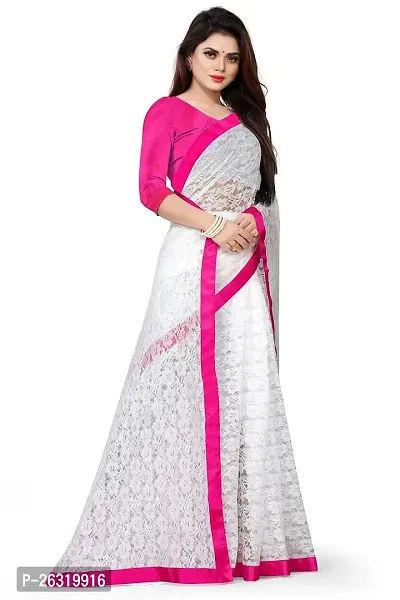 VANRAJ CREATION Women's rasal Net Saree With Unstitched Blouse Piece 004 (Pink)-thumb4