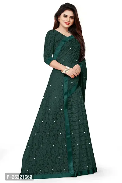 VANRAJ CREATION Women's Net Saree With Unstiched Blouse Piece (RAMA GREEN)-thumb4