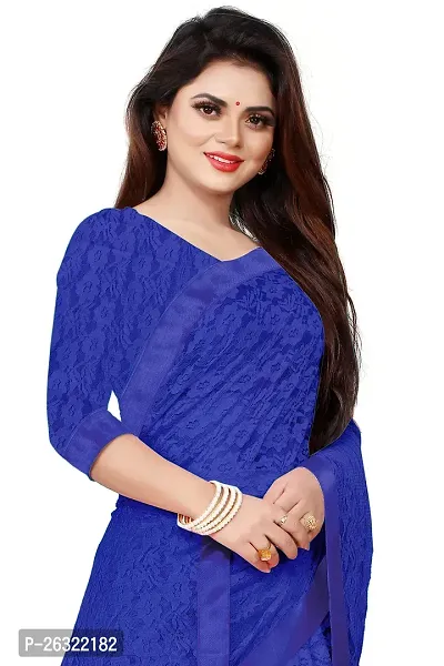 VANRAJ CREATION Women's Net Saree With Unstiched Blouse Piece (ROYAL BLUE)-thumb5