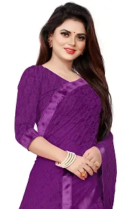 VANRAJ CREATION Women's Net Saree With Unstiched Blouse Piece (PURPLE)-thumb4