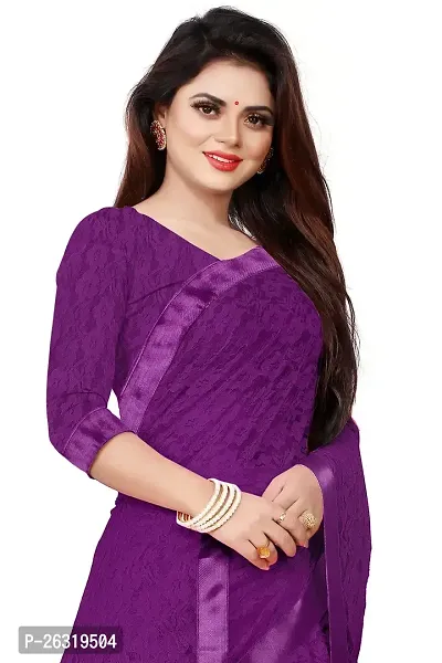 VANRAJ CREATION Women's Net Saree With Unstiched Blouse Piece (PURPLE)-thumb5