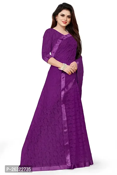 VANRAJ CREATION Women's rasal Net Saree With Unstitched Blouse Piece 004 (Rama) (Purple)-thumb4