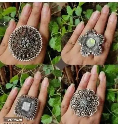 Enchanting Elegance Oxidized Ring Combo Elevate Your Style With Antique Charm Pack Of 4-thumb0