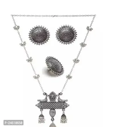 Sparkliza Oxidised Necklace Stud Ring Combo Bahubali-thumb0