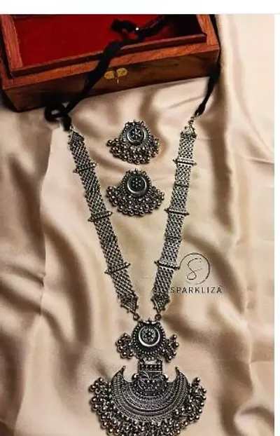 Trending Jewllery Set Sparkliza Brass Long Ranihaar With Stud Moon Design New Trend For Girls And Women