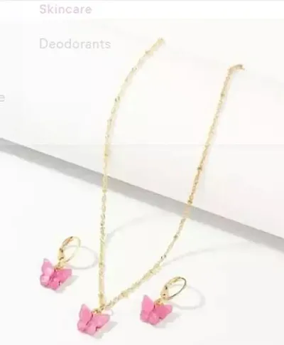 Trending Party Wear Brass Butterfly Style Necklace With Earring