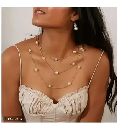 Sparkliza Pearl Three Layer Necklace