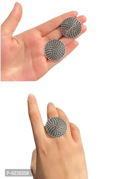 Elite Alloy Oxidized Silver Earrings with Rings For Women-thumb0