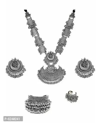 Traditional Alloy Silver Plated Jewellery Set For Women-thumb0